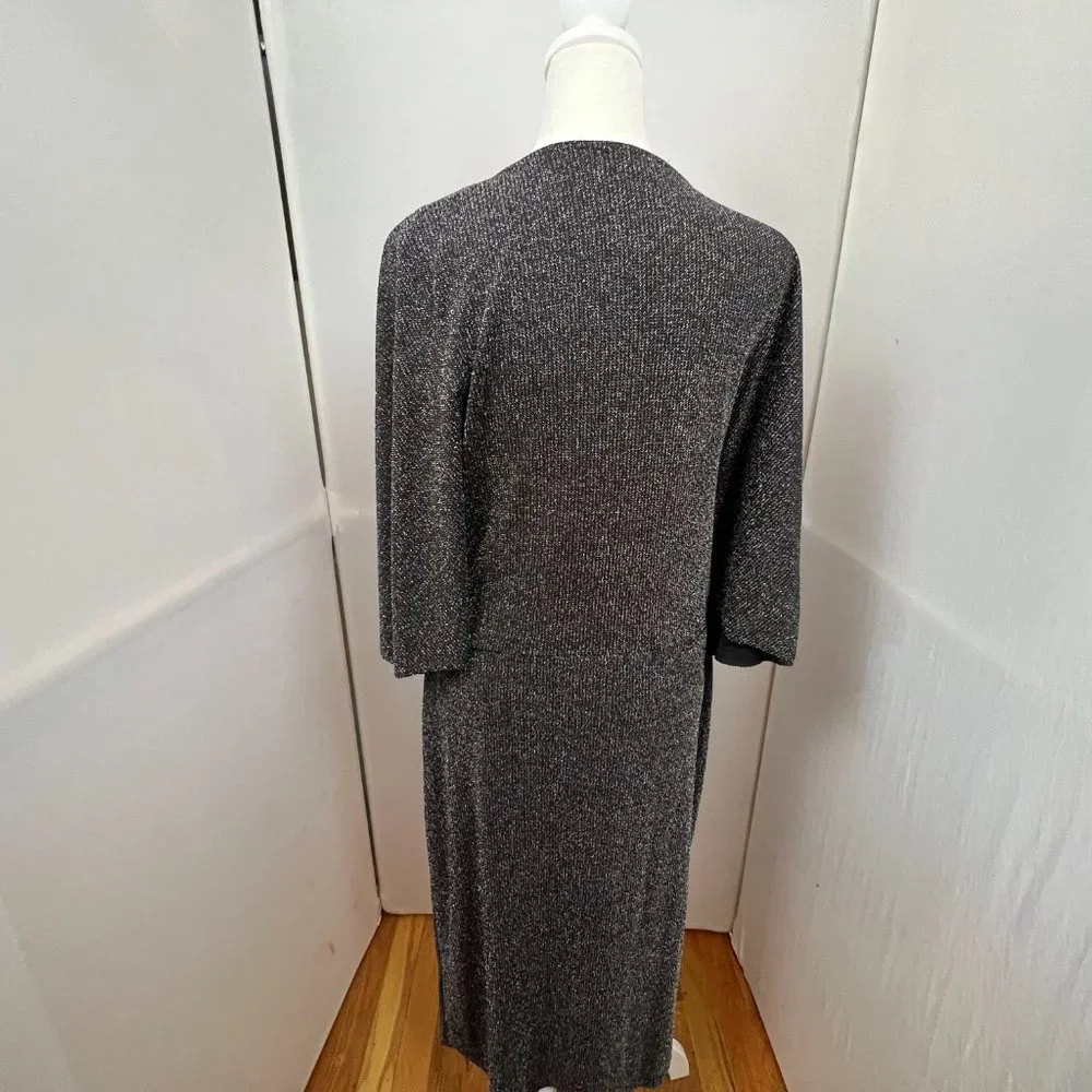 Umgee Shimmer Silver Tinsel Knot Faux Wrap Midi Party Dress SZ‎ 1XL